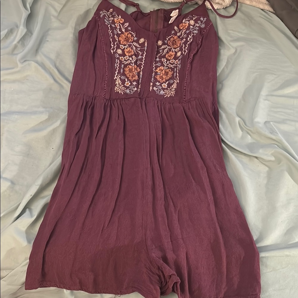 Xhilaration Purple Floral Embroidered Romper